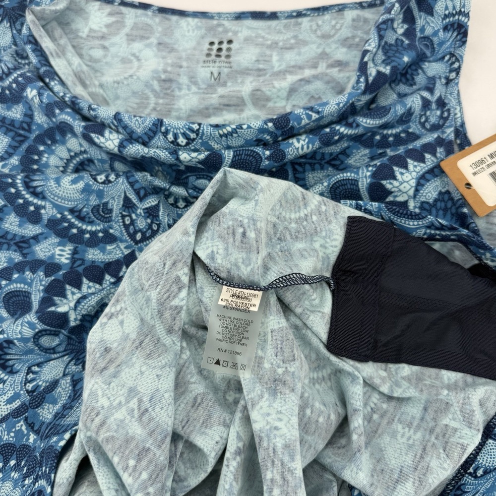 Title Nine Sz M Sleeveless Breeze Blue Dress Cowl Neck Floral Stretch Jersey - Picture 5 of 6